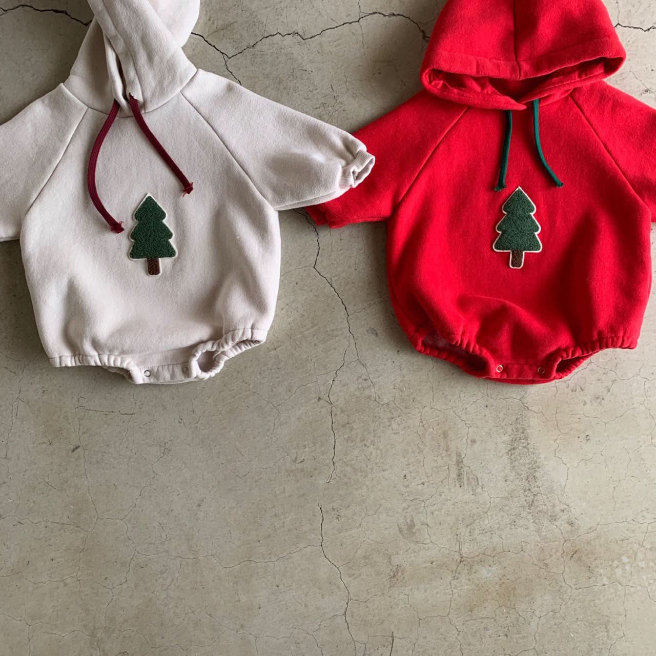 Baby Fleece - Lined Tree Patch Hoodie Romper (12 - 18m) - 2 Colors kids outfit