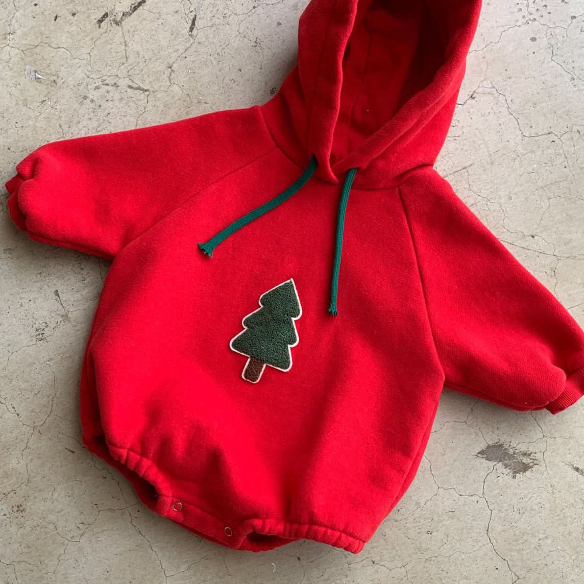 Baby Fleece - Lined Tree Patch Hoodie Romper (12 - 18m) - 2 Colors kids outfit