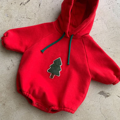 Baby Fleece - Lined Tree Patch Hoodie Romper (12 - 18m) - 2 Colors kids outfit
