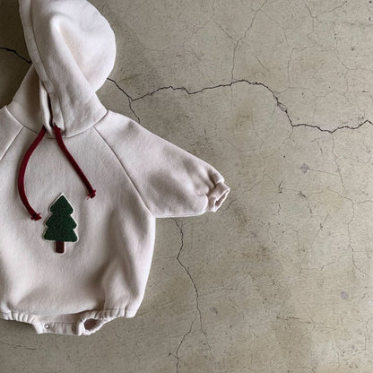 Baby Fleece - Lined Tree Patch Hoodie Romper (12 - 18m) - 2 Colors kids outfit