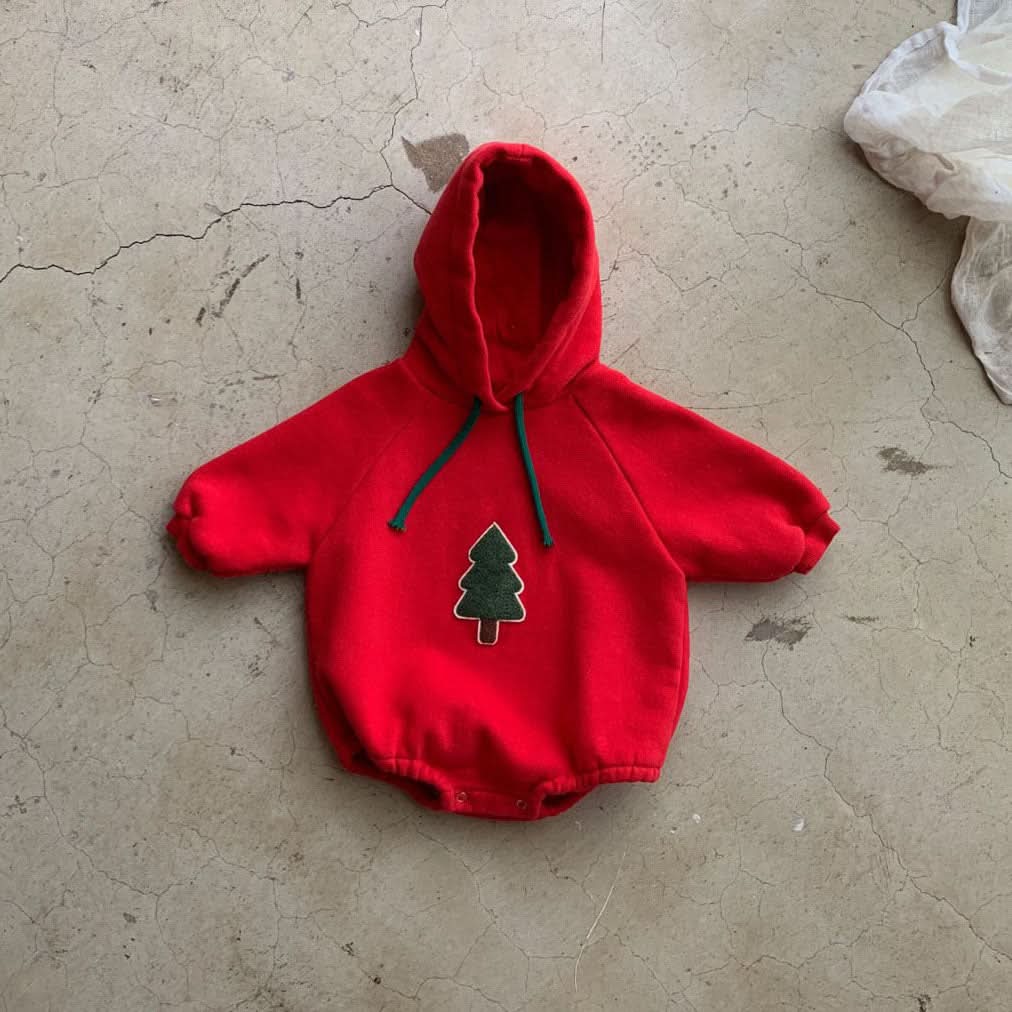 Baby Fleece - Lined Tree Patch Hoodie Romper (12 - 18m) - 2 Colors kids outfit