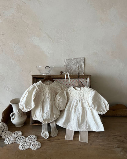 Baby Floral Embroidered Yoke Bubble Romper (0-24m) kids outfit