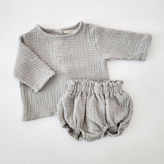 Baby Gauze Cotton Top and Bloomer Shorts Set (6 - 24m) - Mint kids outfit