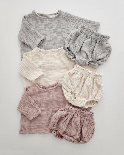 Baby Gauze Cotton Top and Bloomer Shorts Set (6 - 24m) - Mint kids outfit
