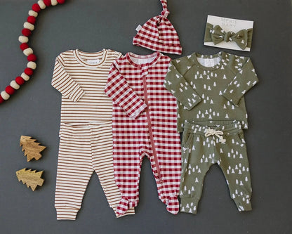 Baby Gingham Zipper Footed Pajama (Newborn - 18m) - Red kids outfit