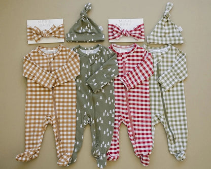 Baby Gingham Zipper Footed Pajama (Newborn - 18m) - Red kids outfit