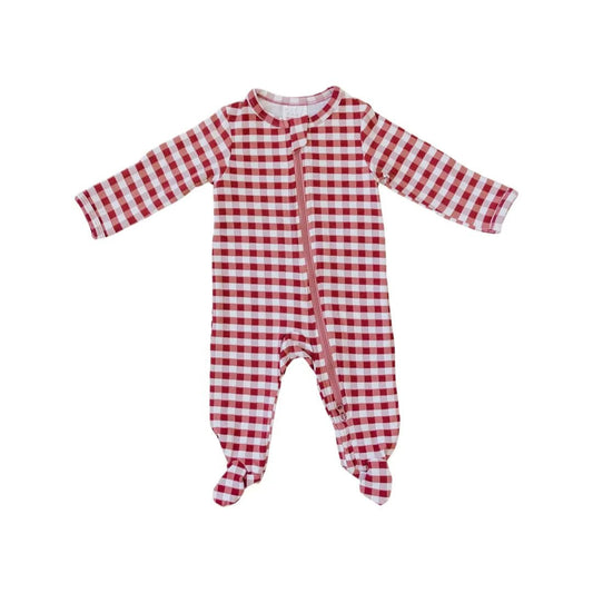 Baby Gingham Zipper Footed Pajama (Newborn - 18m) - Red kids outfit