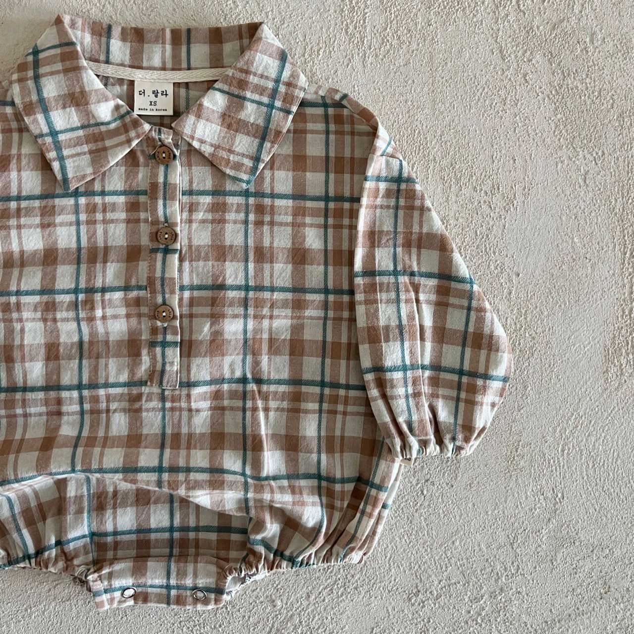 Baby Lala Spring Flannel Shirt Romper (0 - 24m) - Beige kids outfit
