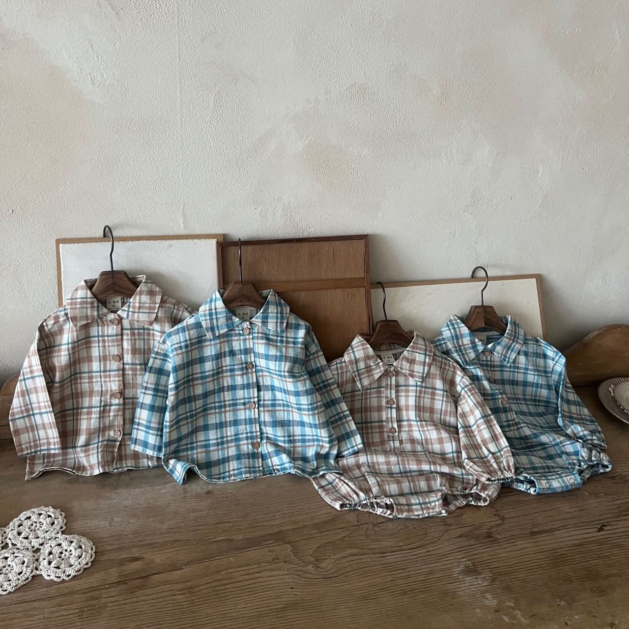 Baby Lala Spring Flannel Shirt Romper (0 - 24m) - Beige kids outfit