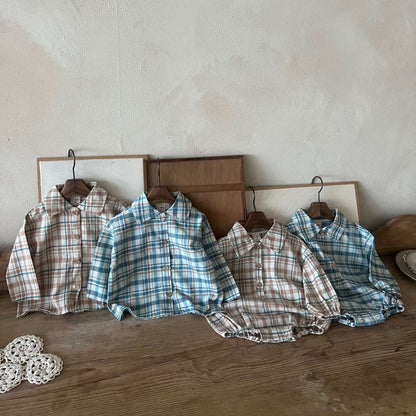 Baby Lala Spring Flannel Shirt Romper (0 - 24m) - Beige kids outfit