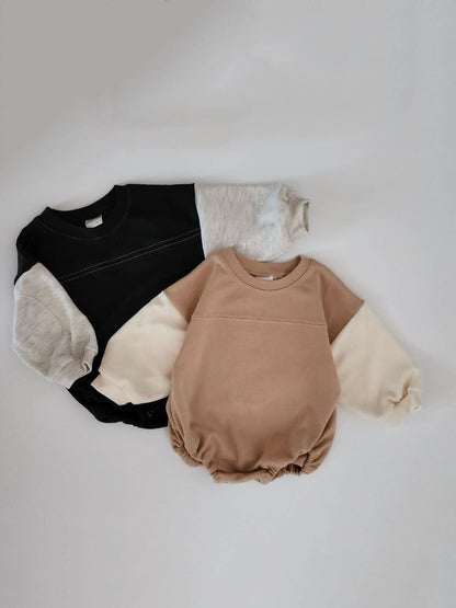 Baby Long Sleeve Colorblock Romper (0-24m) - Beige kids outfit