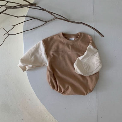 Baby Long Sleeve Colorblock Romper (0-24m) - Beige kids outfit