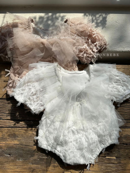Baby Monbebe 3D Lace Tie Back Romper (0 - 24m) - Ivory kids outfit