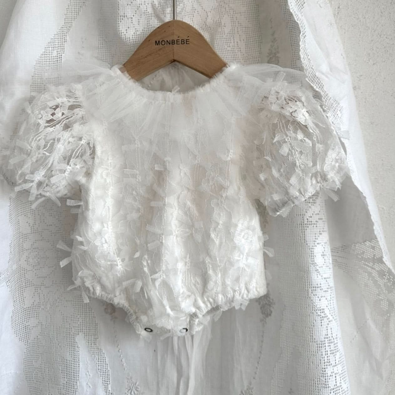 Baby Monbebe 3D Lace Tie Back Romper (0 - 24m) - Ivory kids outfit