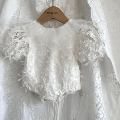 Baby Monbebe 3D Lace Tie Back Romper (0 - 24m) - Ivory kids outfit