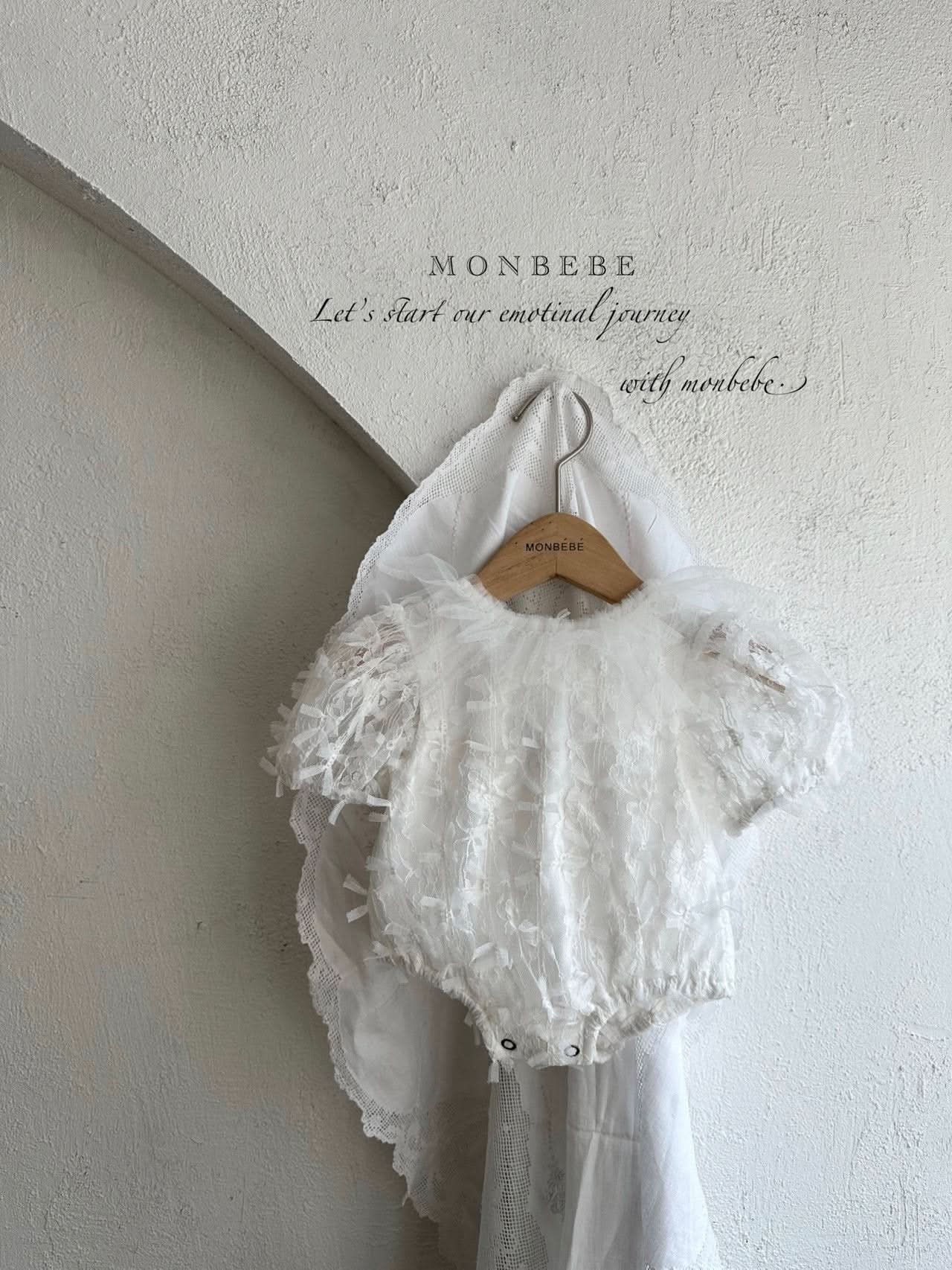 Baby Monbebe 3D Lace Tie Back Romper (0 - 24m) - Ivory kids outfit