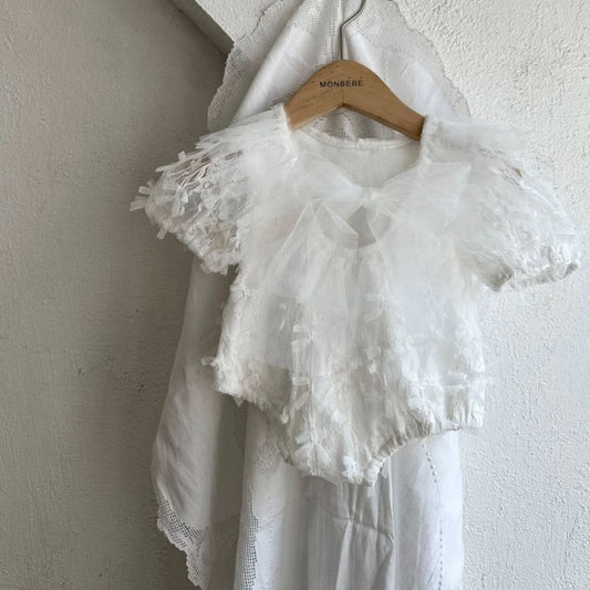 Baby Monbebe 3D Lace Tie Back Romper (0 - 24m) - Ivory kids outfit