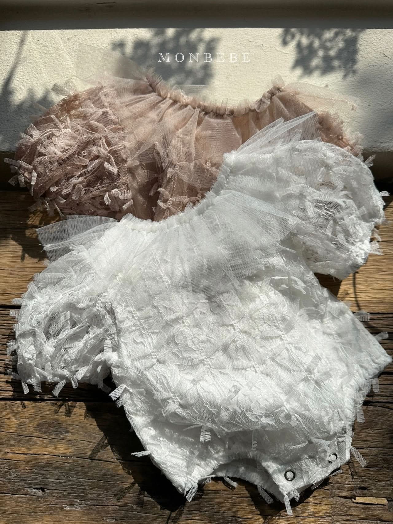 Baby Monbebe 3D Lace Tie Back Romper (0 - 24m) - Ivory kids outfit