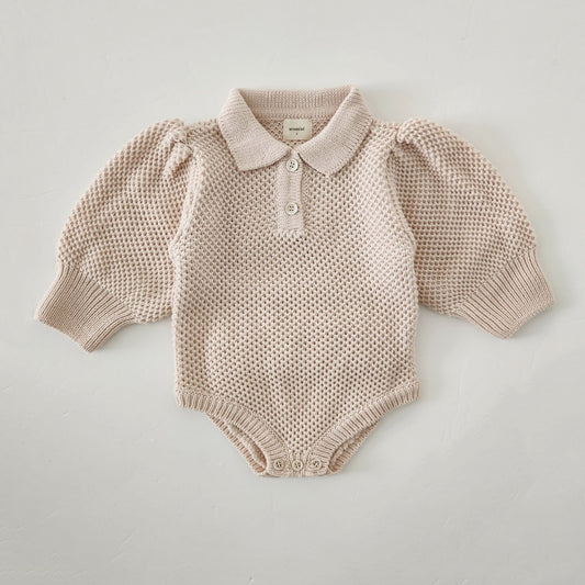 Baby Monbebe Puff Sleeve Sweater Romper (6 - 24m) - Pink kids outfit
