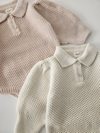 Baby Monbebe Puff Sleeve Sweater Romper (6 - 24m) - Pink kids outfit