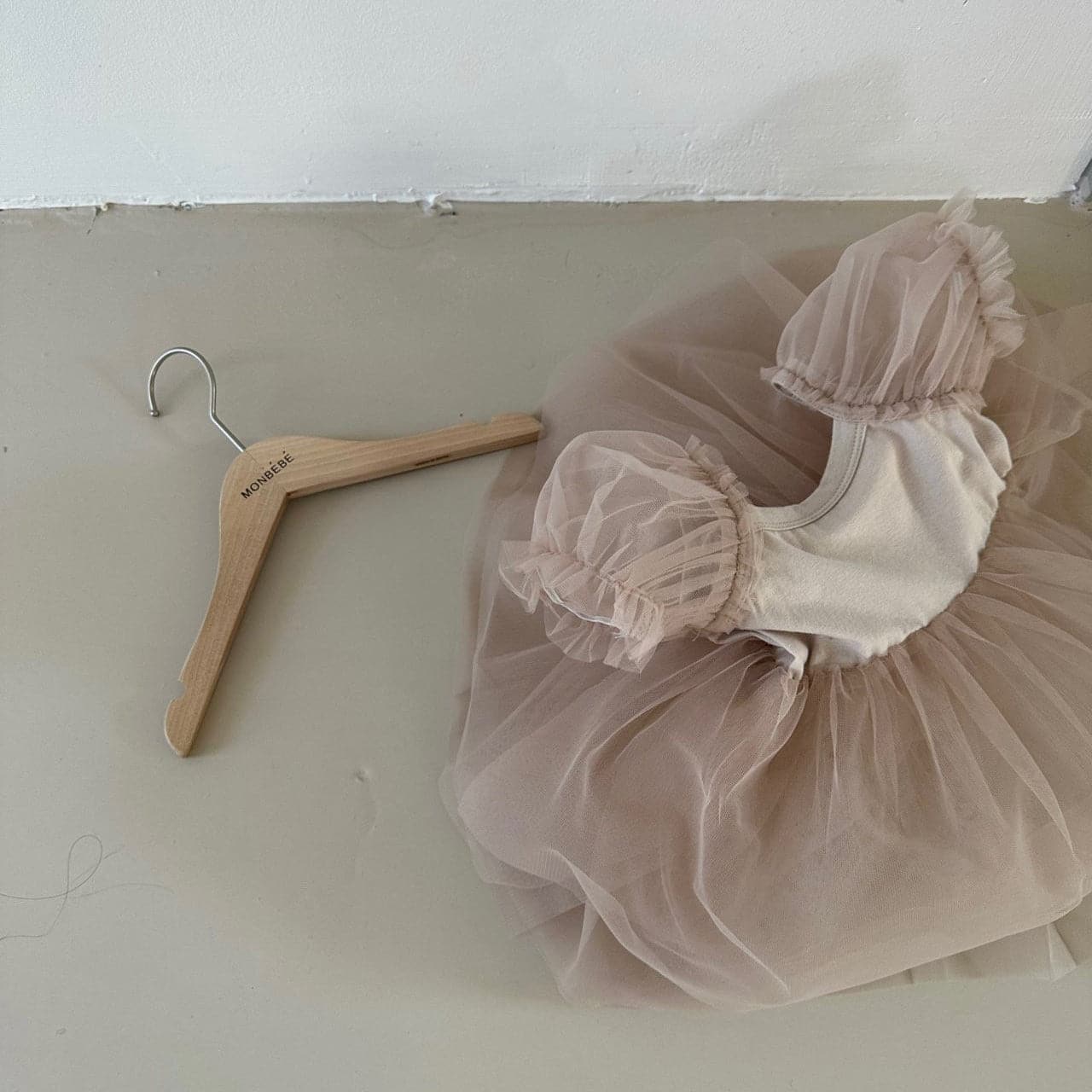 Baby Monbebe Short - Puff Sleeved Tutu Dress Romper (3 - 24m) - Beige Pink kids outfit