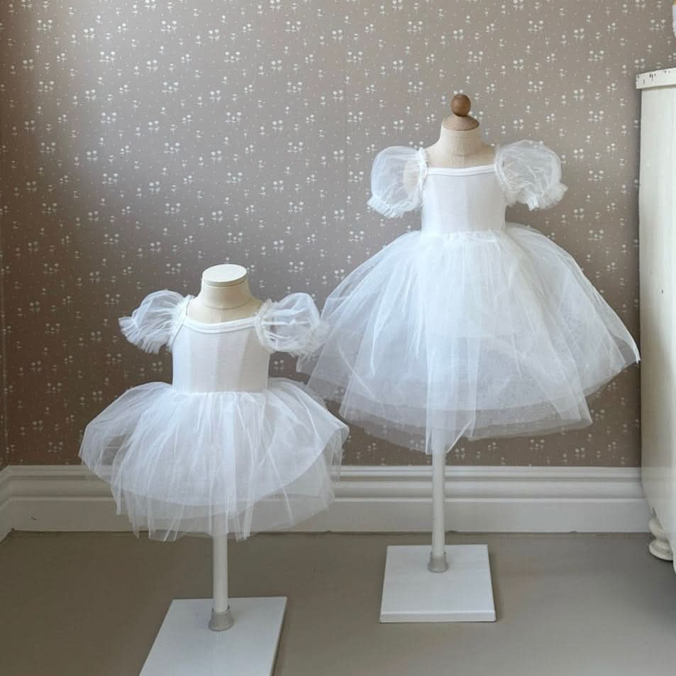 Baby Monbebe Short - Puff Sleeved Tutu Dress Romper (3 - 24m) - Ivory kids outfit