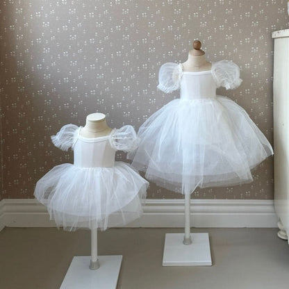 Baby Monbebe Short - Puff Sleeved Tutu Dress Romper (3 - 24m) - Ivory kids outfit