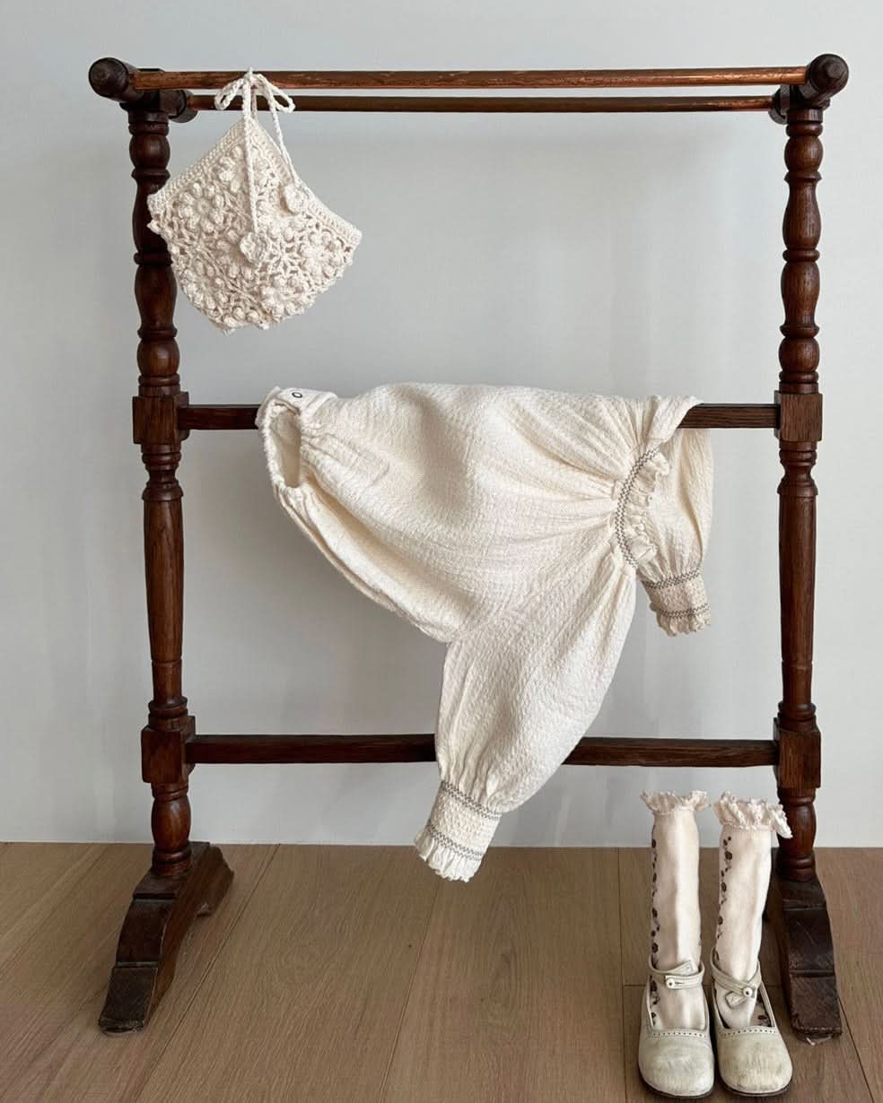 Baby Monbebe Smocked Balloon Sleeve Romper (3 - 24m) - Cream kids outfit