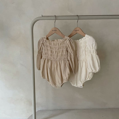Baby Monbebe Smocked Bodice Bubble Romper (3 - 24m) - Beige kids outfit