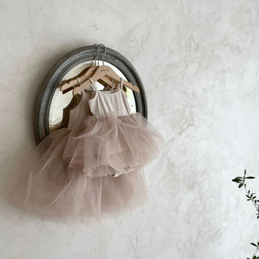 Baby Monbebe Tutu Dress with Snap Closure (3 - 24m) - Beige Pink kids outfit