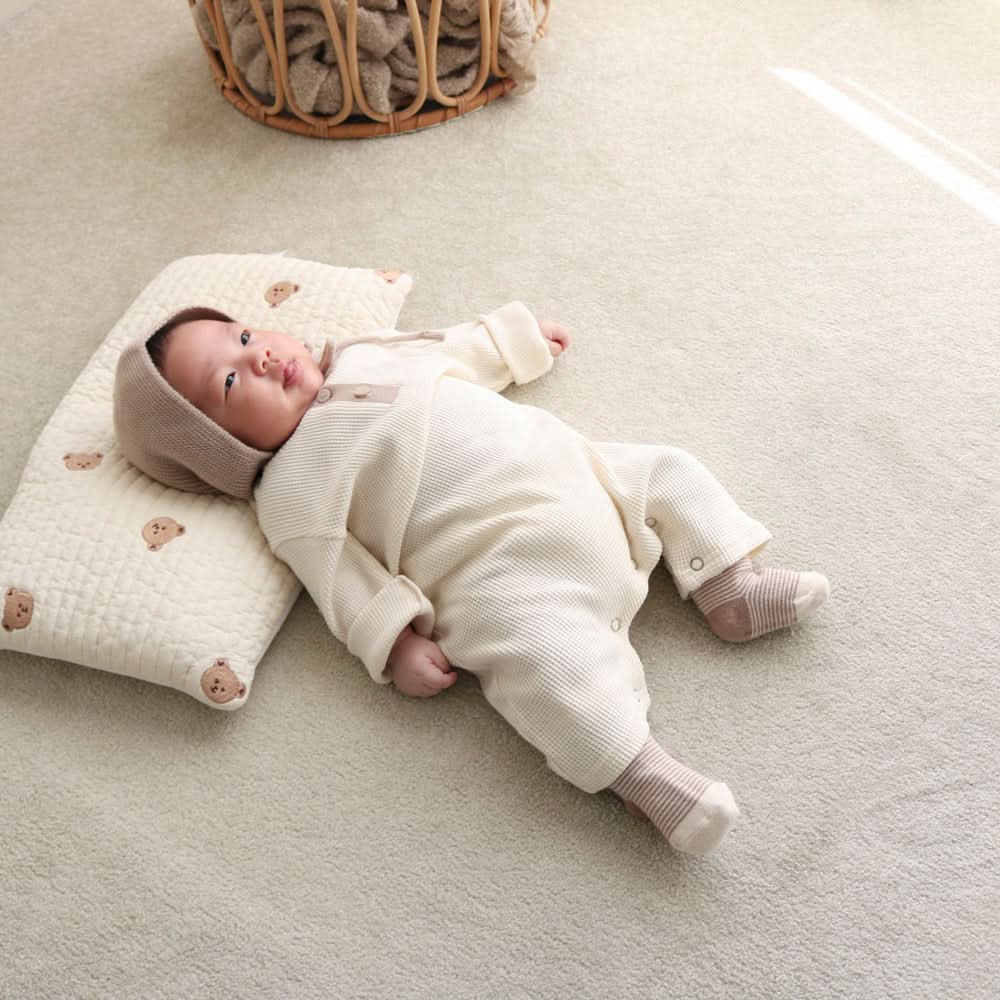 Baby Nine Long Sleeve Waffle Jumpsuit (0 - 18m) - Ivory kids outfit