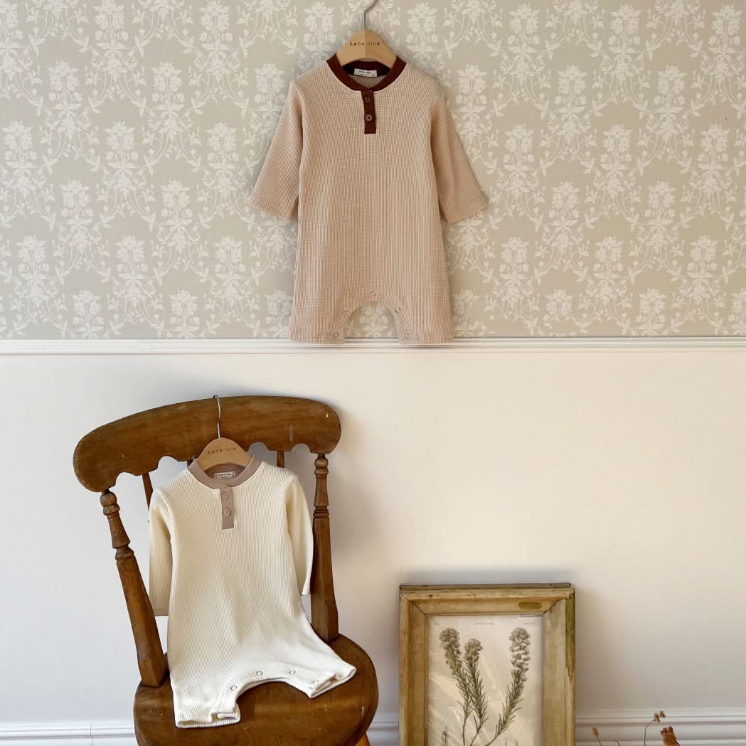 Baby Nine Long Sleeve Waffle Jumpsuit (0 - 18m) - Ivory kids outfit