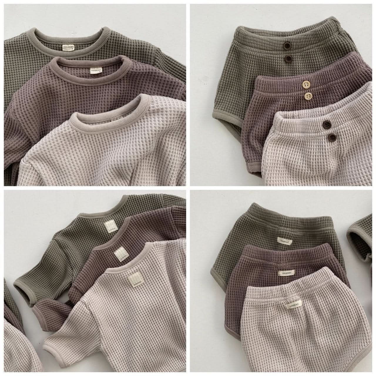 Baby Nunu Big Waffle Top and Bloomer Shorts Set (3 - 18m) - 3 Colors kids outfit
