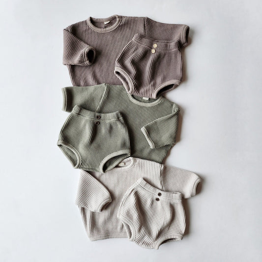 Baby Nunu Big Waffle Top and Bloomer Shorts Set (3 - 18m) - 3 Colors kids outfit