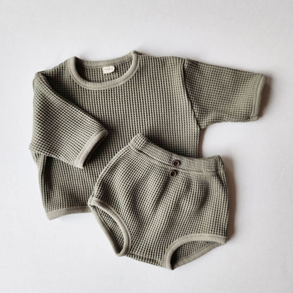 Baby Nunu Big Waffle Top and Bloomer Shorts Set (3 - 18m) - 3 Colors kids outfit