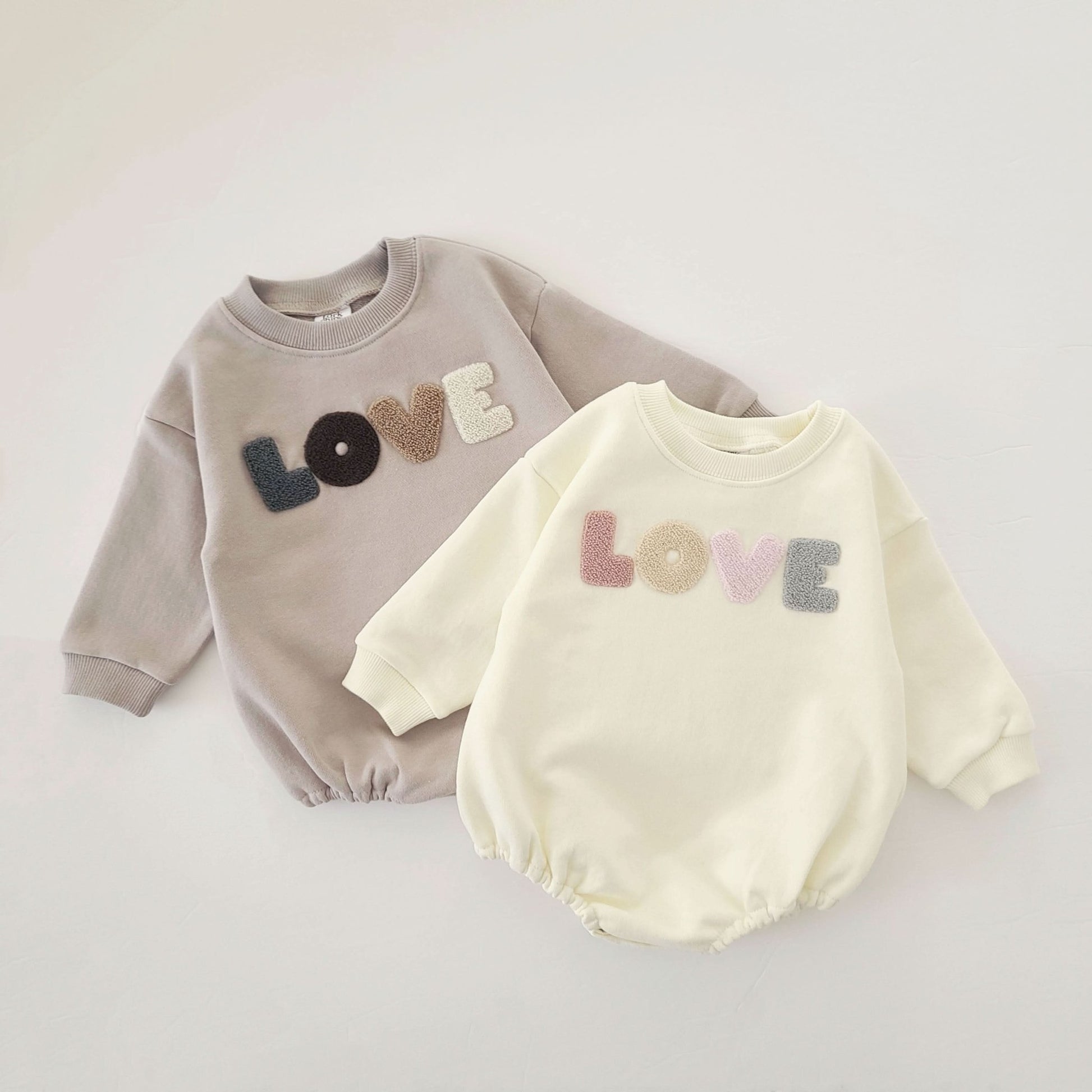 Baby Original LOVE Embroidery Sweatshirt Romper (0 - 18m) - Gray kids outfit