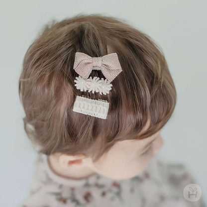 Baby Pearl Flower, Bow , Crochet Hair Clip Set (3pk) kids outfit