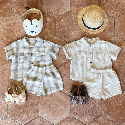 Baby Pocket Shirt and Shorts Set (3 - 15m) - 2 Colors kids outfit