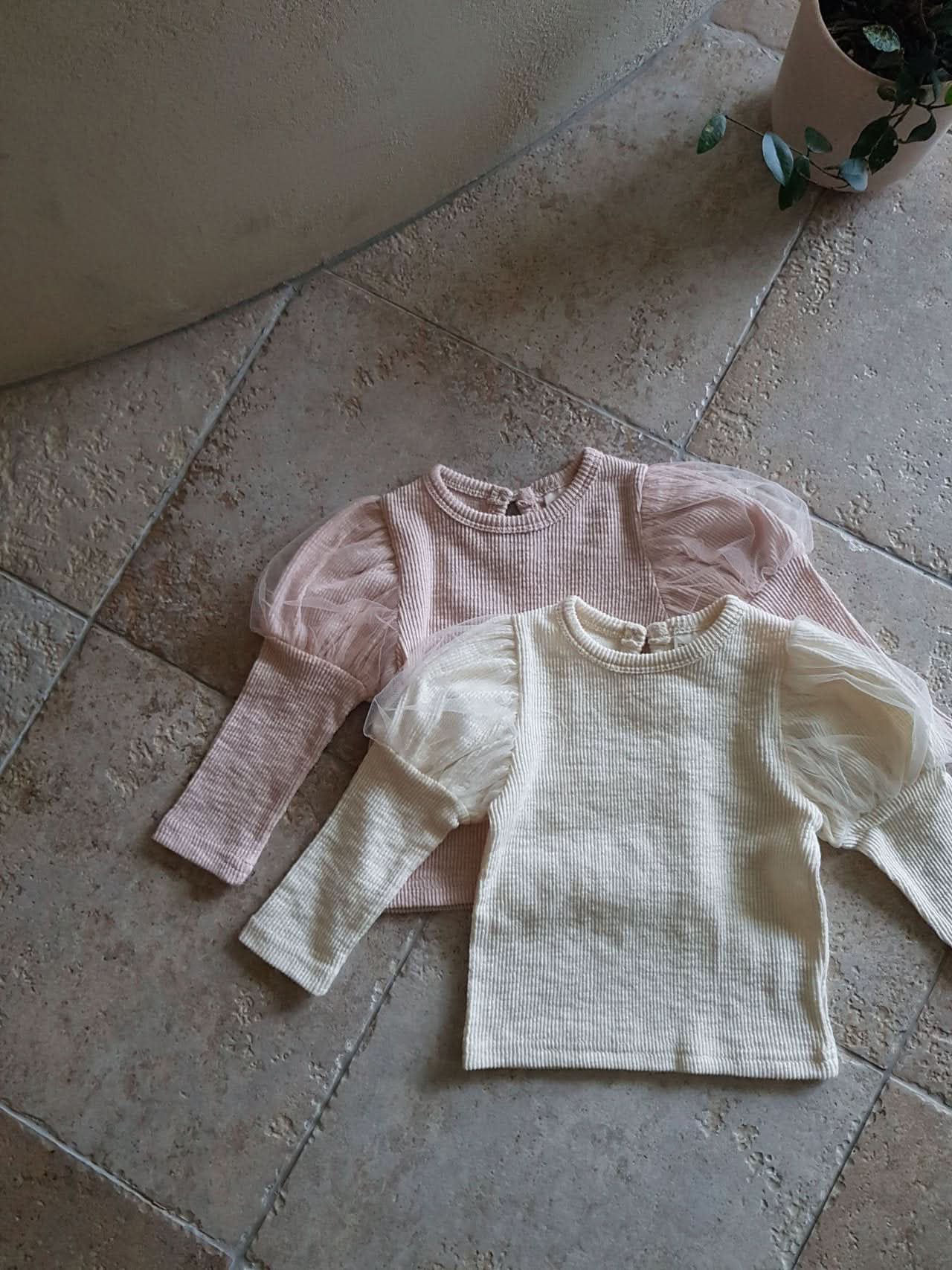 Baby Puff Sleeve Ribbed Top (6 - 12m) - Ivory kids outfit