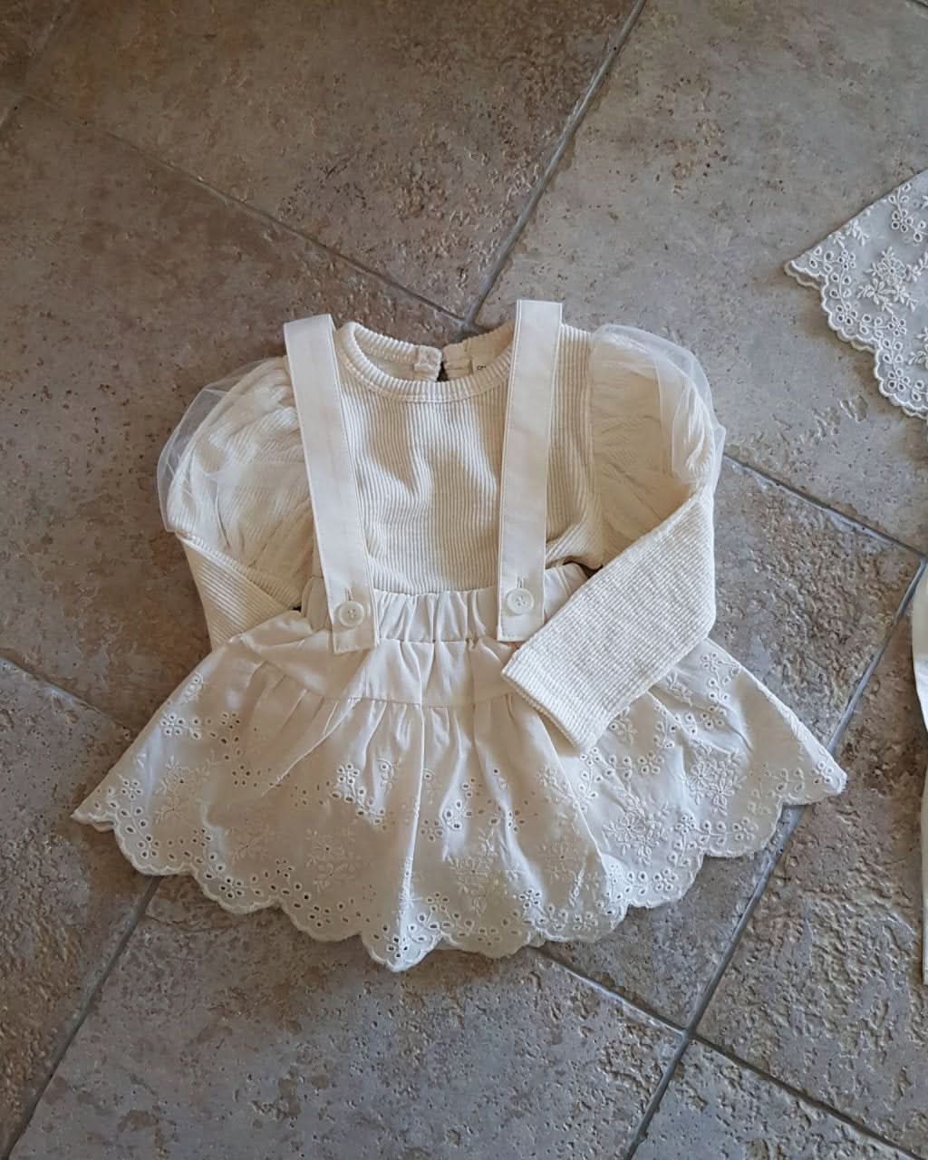 Baby Puff Sleeve Ribbed Top (6 - 12m) - Ivory kids outfit