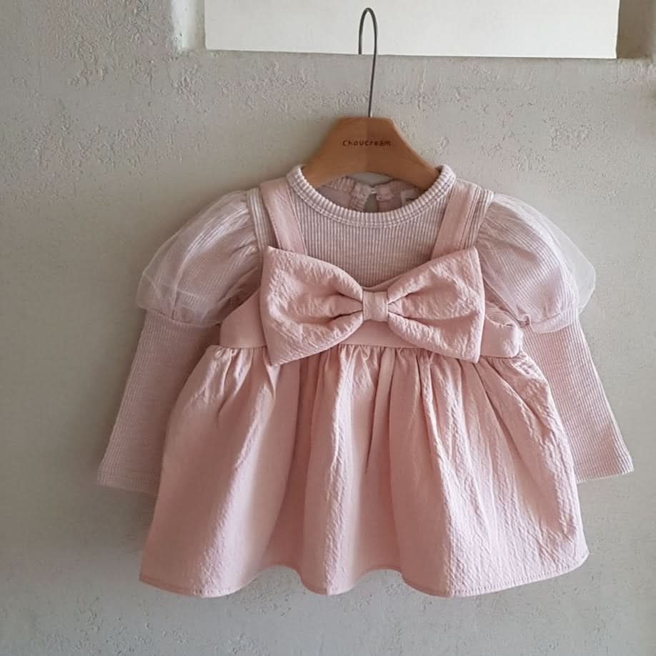 Baby Puff Sleeve Ribbed Top (6 - 12m) - Pink kids outfit