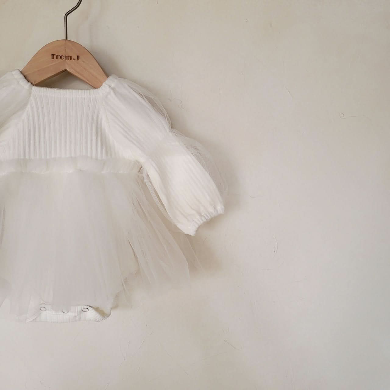 Baby Puff Sleeve Tutu Dress Romper (3 - 18m) - Cream kids outfit