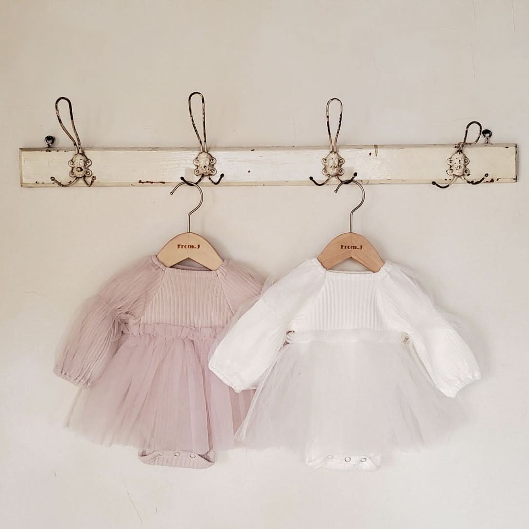 Baby Puff Sleeve Tutu Dress Romper (3 - 18m) - Cream kids outfit