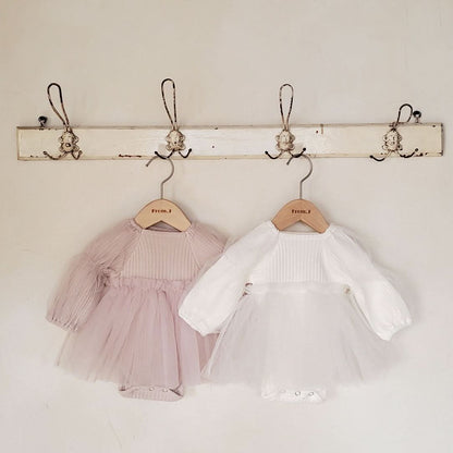 Baby Puff Sleeve Tutu Dress Romper (3 - 18m) - Cream kids outfit