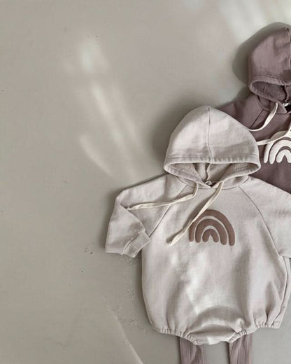 Baby Rainbow Print Hoodie Romper (3 - 18m) - Beige kids outfit