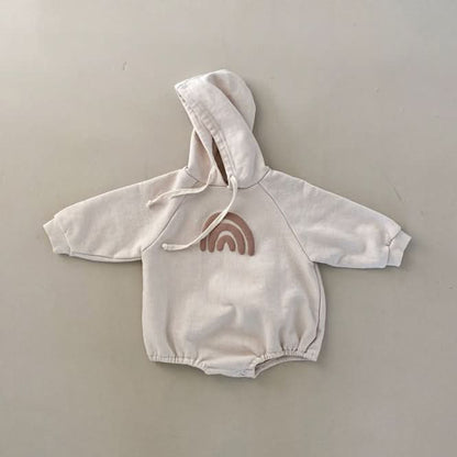 Baby Rainbow Print Hoodie Romper (3 - 18m) - Beige kids outfit