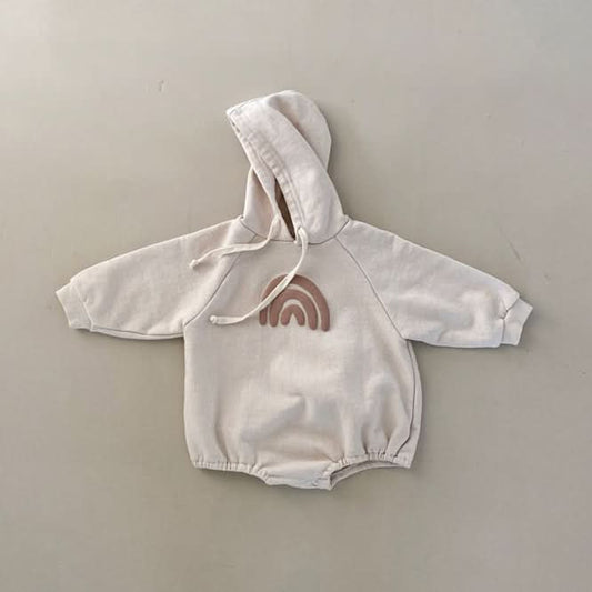 Baby Rainbow Print Hoodie Romper (3 - 18m) - Beige kids outfit