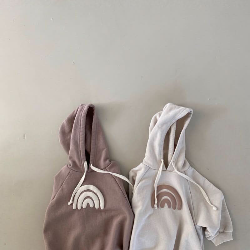 Baby Rainbow Print Hoodie Romper (3 - 18m) - Beige kids outfit