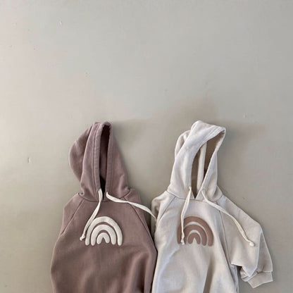 Baby Rainbow Print Hoodie Romper (3 - 18m) - Beige kids outfit
