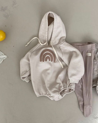 Baby Rainbow Print Hoodie Romper (3 - 18m) - Beige kids outfit